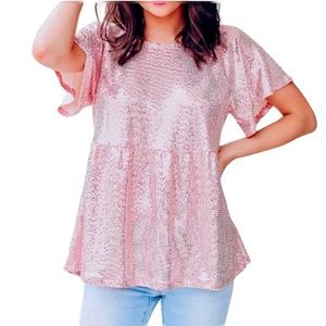 Babydoll peplum pink sequin blouse